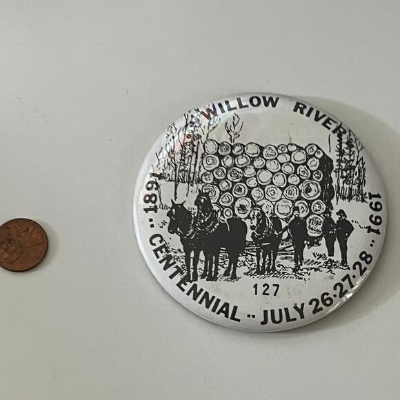 Willow River Centennial Vintage Pinback Button STB7-PB1 - Picture 2 of 2